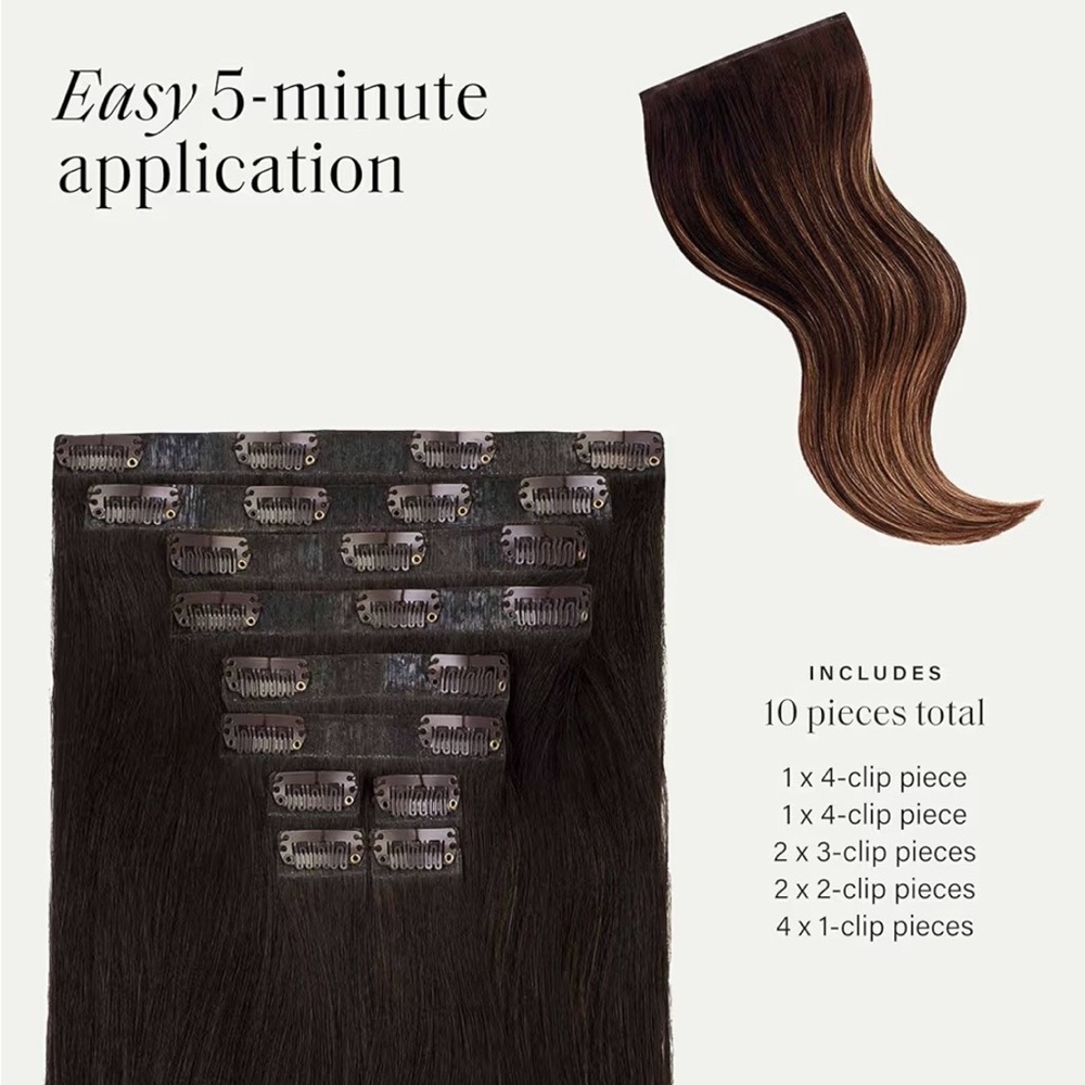 Luxy 24" Mocha Brown Balayage 100% Remy Hair Extensions 10 Pieces ($600 retail)